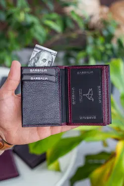 کیف پول جا کارتی مشکی زرشکی چرم اصل برند Garbalia کد 1651323910