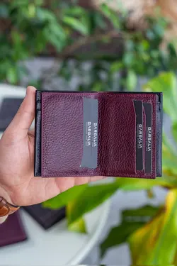 کیف پول جا کارتی مشکی زرشکی چرم اصل برند Garbalia کد 1651323910