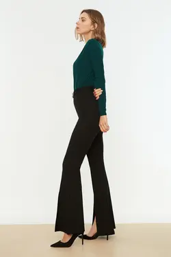 کمربند نگین‎دار بافتنی طرح چاکدار کمربند‎دار شلوار مشکی برند TRENDYOLMİLLA کد 1651470303