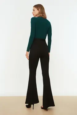 کمربند نگین‎دار بافتنی طرح چاکدار کمربند‎دار شلوار مشکی برند TRENDYOLMİLLA کد 1651470303