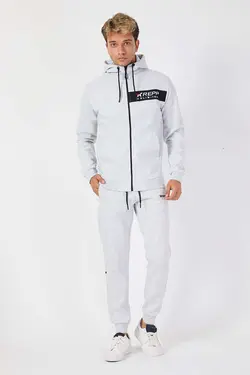 ست لباس راحتی کلاهدار کامل آرم چاپی سفید زیپدار مردانه برند KREPP کد 1651462027