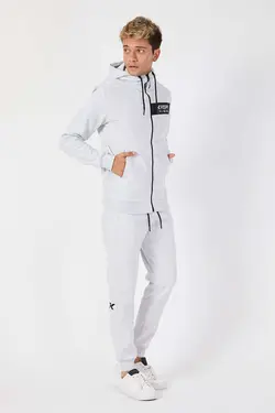 ست لباس راحتی کلاهدار کامل آرم چاپی سفید زیپدار مردانه برند KREPP کد 1651462027