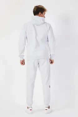 ست لباس راحتی کلاهدار کامل آرم چاپی سفید زیپدار مردانه برند KREPP کد 1651462027