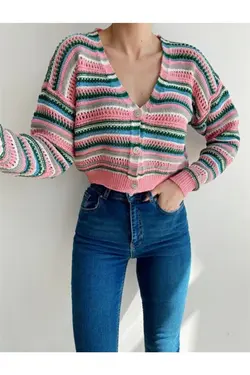 بافتنی راه‎راه صورتی زنانه برند Moda Nazende کد 1651427227
