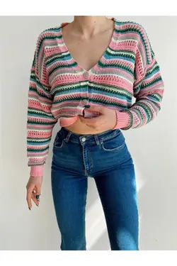 بافتنی راه‎راه صورتی زنانه برند Moda Nazende کد 1651427227