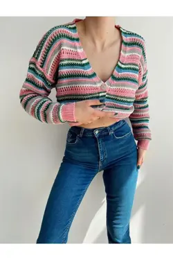 بافتنی راه‎راه صورتی زنانه برند Moda Nazende کد 1651427227