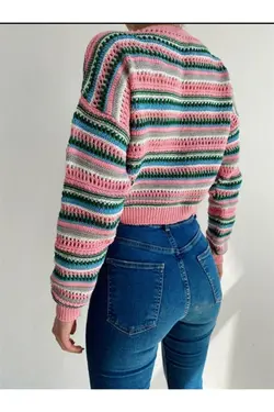 بافتنی راه‎راه صورتی زنانه برند Moda Nazende کد 1651427227