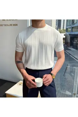 تیشرت بافتنی گرد یقه سفید مردانه برند COOL TARZ کد 1651372334