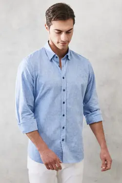 پیراهن دکمه‎دار برش راحت کتان یقه روزمره برند Altınyıldız Classics کد 1651372266