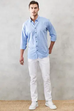 پیراهن دکمه‎دار برش راحت کتان یقه روزمره برند Altınyıldız Classics کد 1651372266