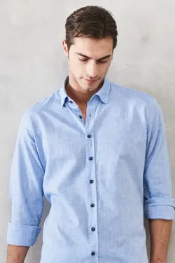 پیراهن دکمه‎دار برش راحت کتان یقه روزمره برند Altınyıldız Classics کد 1651372266