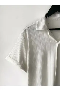 پیراهن پنبه ای آستین کوتاه تابستانی طرح‎دار سفید مردانه برند THE BRANDS 4 کد 1651371846