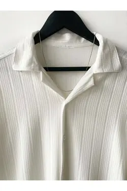 پیراهن پنبه ای آستین کوتاه تابستانی طرح‎دار سفید مردانه برند THE BRANDS 4 کد 1651371846