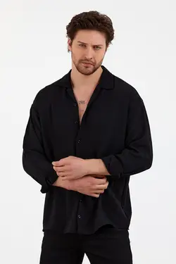 پیراهن دکمه‎دار گشاد مشکی مردانه برند aksesuargo کد 1651371786