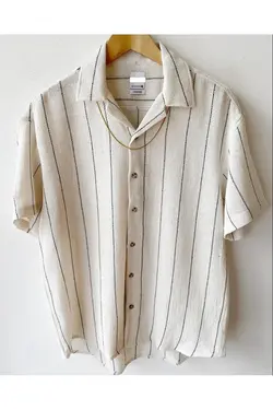 پیراهن متناسب کتان یقه آستین کوتاه مردانه برند Hazhers کد 1651371366