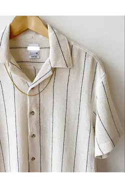 پیراهن متناسب کتان یقه آستین کوتاه مردانه برند Hazhers کد 1651371366