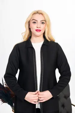 کت بافتنی متناسب سایز بزرگ طرح‎دار دوخته شده مشکی برند Tütsü Triko کد 1651622168