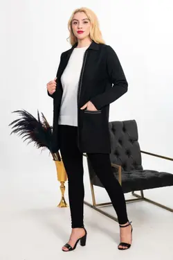 کت بافتنی متناسب سایز بزرگ طرح‎دار دوخته شده مشکی برند Tütsü Triko کد 1651622168