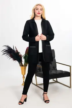 کت بافتنی متناسب سایز بزرگ طرح‎دار دوخته شده مشکی برند Tütsü Triko کد 1651622168