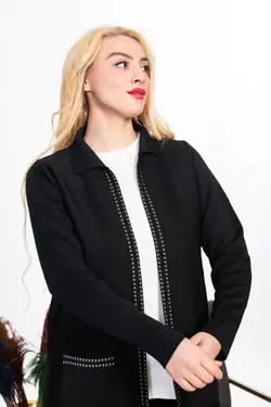 کت بافتنی متناسب سایز بزرگ طرح‎دار دوخته شده مشکی برند Tütsü Triko کد 1651622168