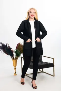 کت بافتنی متناسب سایز بزرگ طرح‎دار دوخته شده مشکی برند Tütsü Triko کد 1651622168