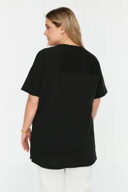 تیشرت اکسسوار دار بافتنی مشکی برند Trendyol Curve کد 1651512367