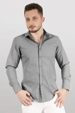 پیراهن جعبه‎دار اسلیم فیت طرح‎دار طوسی مردانه برند Etikmen کد 1651954030