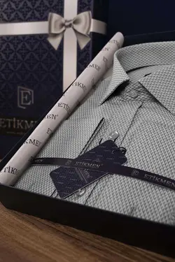 پیراهن جعبه‎دار اسلیم فیت طرح‎دار طوسی مردانه برند Etikmen کد 1651954030