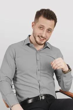 پیراهن جعبه‎دار اسلیم فیت طرح‎دار طوسی مردانه برند Etikmen کد 1651954030