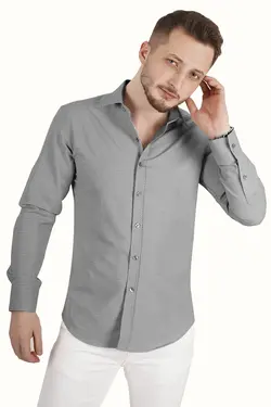 پیراهن جعبه‎دار اسلیم فیت طرح‎دار طوسی مردانه برند Etikmen کد 1651954030