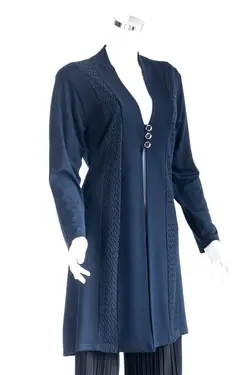 بافتنی برش راحت پارچه پنبه طرح‎دار نوک جلو سرمه ای دکمه دار زنانه برند Oppland کد 1651945267
