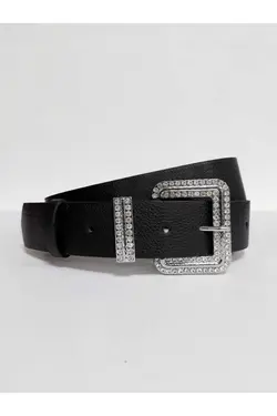 کمربند سیاه نگین دار سگک نقره زنانه برند Kemerix کد 1651938130