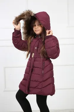 کاپشن پفدار کمربند‎دار بنفش پالتو دخترانه برند B&amp;T کد 1651933389