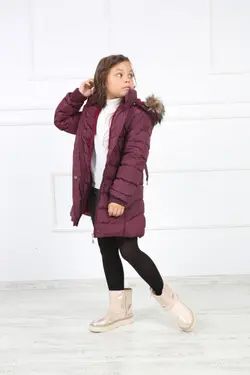 کاپشن پفدار کمربند‎دار بنفش پالتو دخترانه برند B&amp;T کد 1651933389