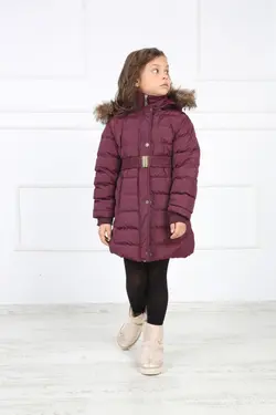 کاپشن پفدار کمربند‎دار بنفش پالتو دخترانه برند B&amp;T کد 1651933389