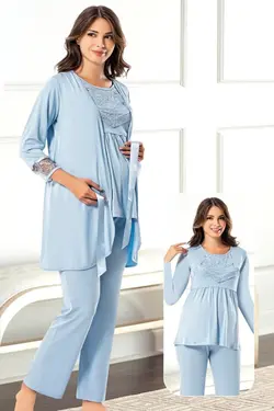 ست لباس شب پیژامه شیردهی آستین بلند طرح‎دار آبی برند Sersu کد 1651926740