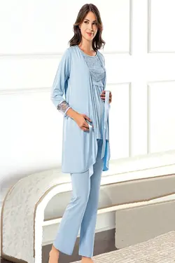 ست لباس شب پیژامه شیردهی آستین بلند طرح‎دار آبی برند Sersu کد 1651926740