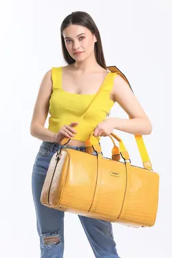 ساک ورزشی مسافرتی چمدان قد کرکدیلی خردلی &amp; دستی برند Evident کد 1651893717