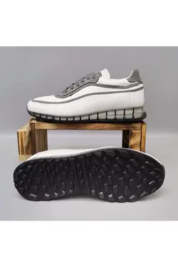 کفش اسپرت لژدار سیلیکون طراحی ویژه سفید طوسی مردانه چرم اصل برند CassidoShoes کد 1651841767