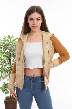 بافتنی کلاهدار آستین طرحدار زیپدار برند Tarçın Butik کد 1651836311