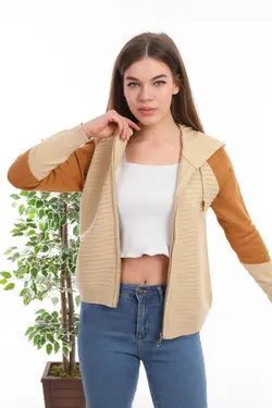 بافتنی کلاهدار آستین طرحدار زیپدار برند Tarçın Butik کد 1651836311