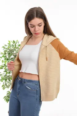 بافتنی کلاهدار آستین طرحدار زیپدار برند Tarçın Butik کد 1651836311