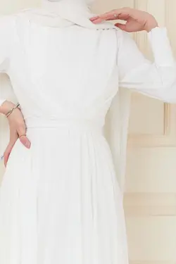 لباس مجلسی پوشیده دکمه‎دار شیفون سفید کمربند دار برند İmajButik کد 1651826115