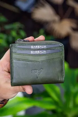 کیف پول کوچک سبز جا کارتی زیپدار چرم اصل برند Garbalia کد 1651803247