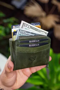 کیف پول کوچک سبز جا کارتی زیپدار چرم اصل برند Garbalia کد 1651803247