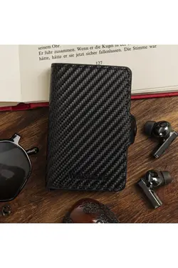 کیف پول ست اتوماتیک طرح جا کارتی چرم اصل مردانه برند DEKOHOP کد 1651802425