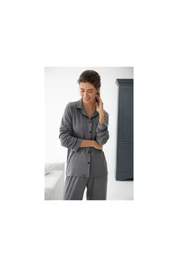 لباس راحتی ابریشم مصنوعی ساده خاکستری آنتراسیت زنانه برند English Home کد 1652132084