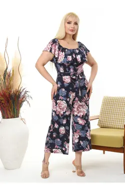 سرهمی یقه مدنا ابریشم مصنوعی کشی کمربند‎دار سایز بزرگ زنانه برند LİKRA کد 1652274032