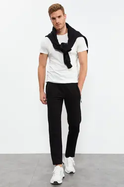 شلوار راحتی قالب جیب دار پاچه نوک کلاسیک استاندارد زیپدار مردانه مشکی برند Tommy Life کد 1652242987