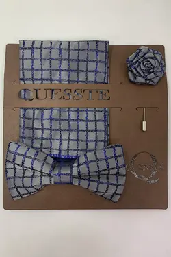 ست پاپیون یقه سوزن دار دستمال طرح‎دار طوسی برند Quesste Accessory کد 1652232987